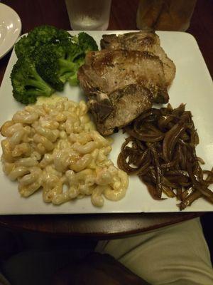 Grilled Pork Chop with Broccoli and Mac and Cheese