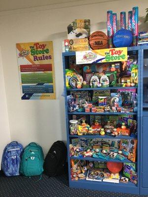 Toy Store.  Parents - Show this photo to your child and they will instantly be excited.  Our students earn rewards so they can shop monthly.