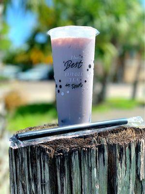 Taro milk tea with grass jelly