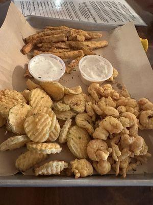 Cajun Sampler Eggplant, Crawfish and pickles