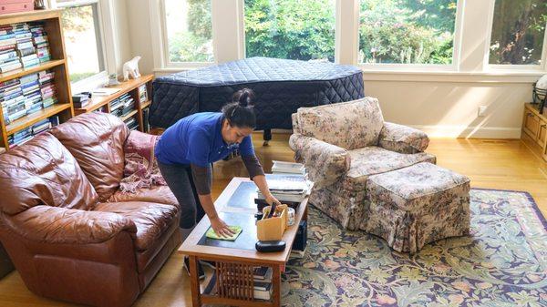 Cleaning living room table