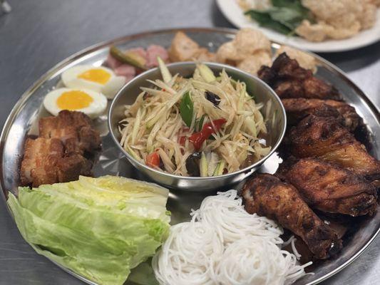 Sweet Rice Platter  Papaya salad Thai or Lao style