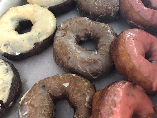 Chocolate/orange glaze, blueberry, and strawberry lemonade donuts. July 2020