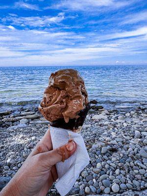 Exterior facing the lake with my ice cream cone