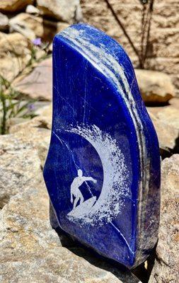 Lapis (polished) etched by laser SURF ‍