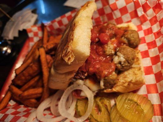 Meatball & Marinara Sliders with Sweet Potato Fries