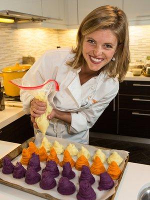 Catering for a Cozymeal special dinner: Tri-colored Sweet Potato Mountains in preparation!