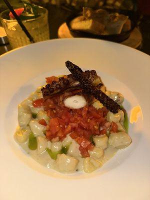 Gnocchi, Gorgonzola, octopus, heirloom tomato