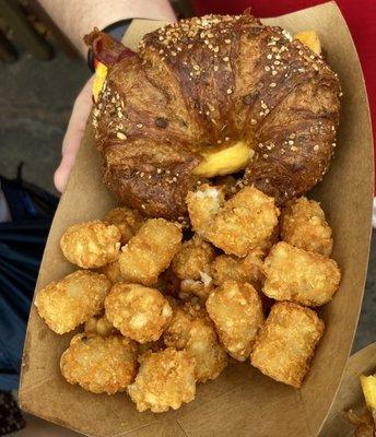 Breakfast sandwich with tots