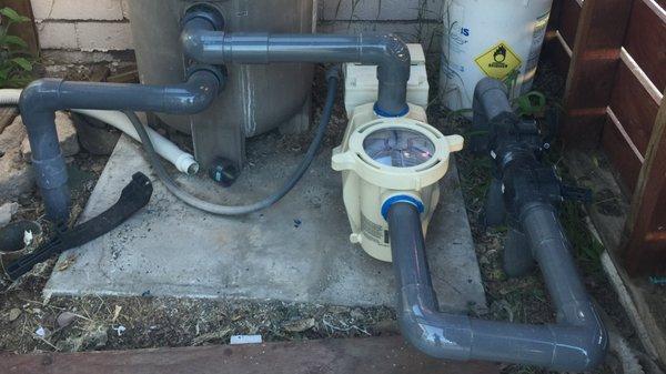 New pump and new pipes leading into/out of pump! So happy with my new pump! Calibrated to save money on my electric bill.