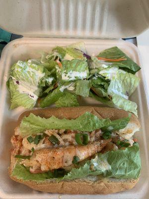 Salad with ranch. Warm seafood (lobster, shrimp, imitation crab) roll - SOOOO GOOD!