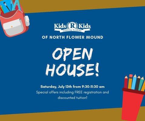 Join us this Saturday from 9:30-11:30 for our Open House! *Special offers including FREE registration and discounted tuition!*