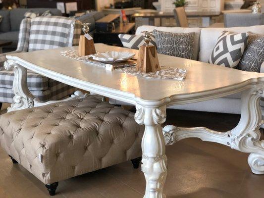 Tufted Ottoman w/Ornate Dining Table