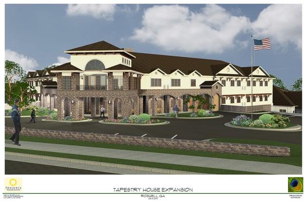 Rendering for the new expansion, this will be the new front of Tapestry House facing Holcomb Bridge Rd.