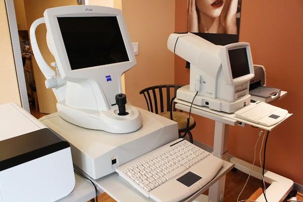 topography to take corneal images and Visual field testing to check peripheral vision