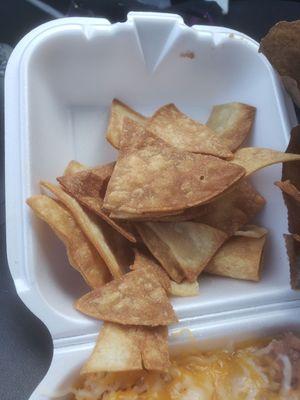 chips, either burnt or using burnt oil