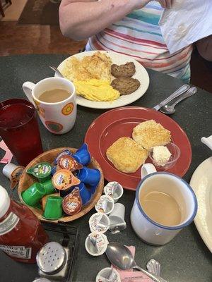 Even the scrambled eggs and biscuits are delicious