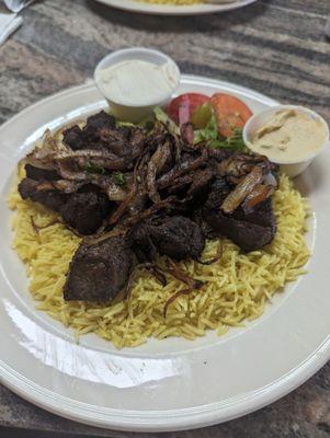 Beef kebab with rice