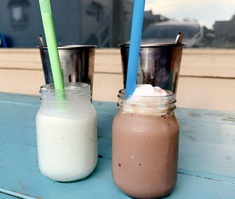 Mint chocolate chip & chocolate milkshake