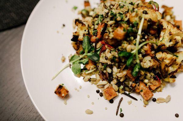 Ancient grains, cauliflower, sweet potato, carrot, turmeric