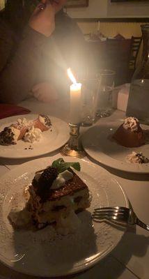 Shared desserts. Cannoli, Nutella mousse and Tiramisu. Delicioso!