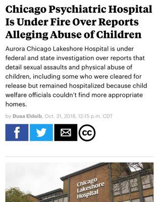 ProPublica: "Chicago Psychiatric Hospital is Under Fire Over Reports Alleging Abuse of Children...sexual assaults..."