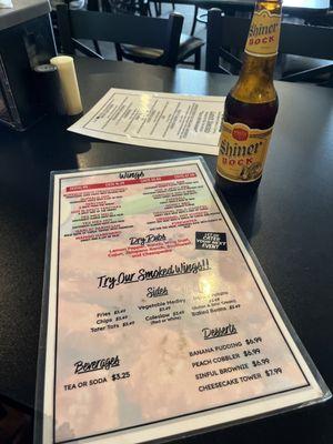 Menu and Shiner