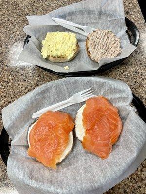 Bagels with: Lox, egg salad & tuna salad