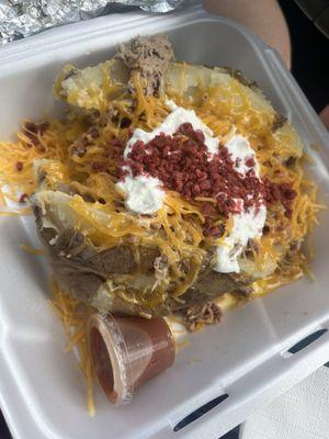 Loaded bbq potato with pork