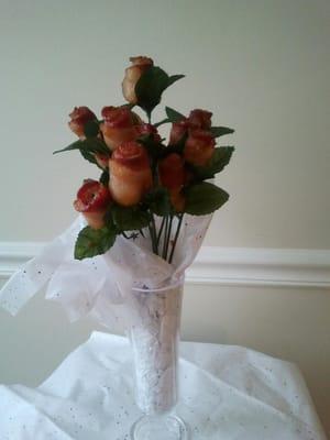 This is what I got this morning for breakfast. 1 dozen bacon roses. That's right I said "Bacon Roses