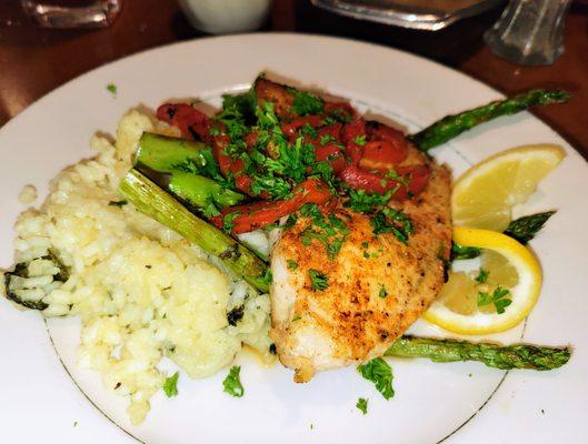 Mahi Mahi, parmesan risotto, grilled asparagus.