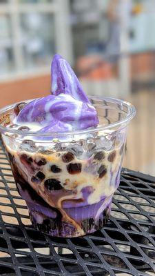 Ube Soft Serve with Boba, Mochi, Condensed Milk, and Brown Sugar | Instagram: @telephonesmoothie