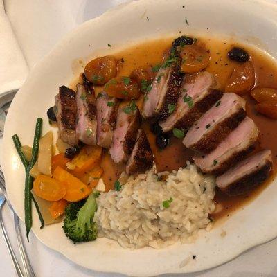 Duck breast with apricot brandy sauce