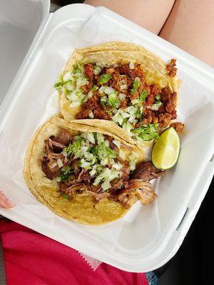 Carnitas and barbacoa tacos @ the food truck