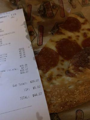 $44 for 4 mediocre small slices of pizza. . Better pizza is elsewhere!