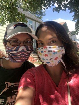 Sara & I rocking our cool Buffalo themed masks from Buffalo Apparel Co. on Hertel! So comfy & stylish! #supportlocal