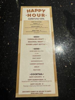 Happy hour menu