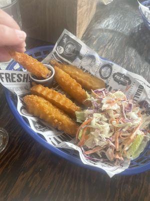 Shrimp tempura served with a wonderful slaw salad