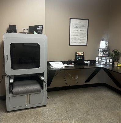 Hearing exam room where hearing tests are done.