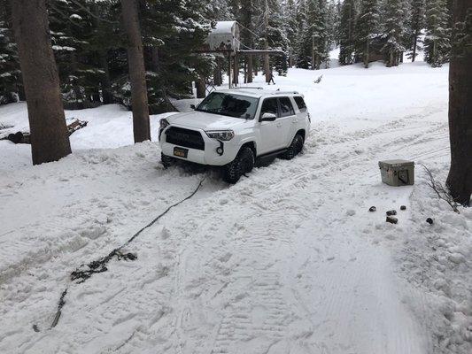 Where we got stuck. He prepared chains for when the snow cat arrived.