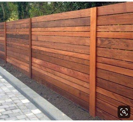 Horizontal Heart redwood fence on metal postmasters