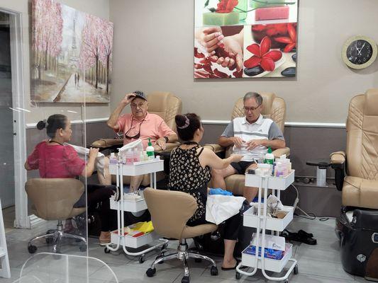 Enjoying their pedicures