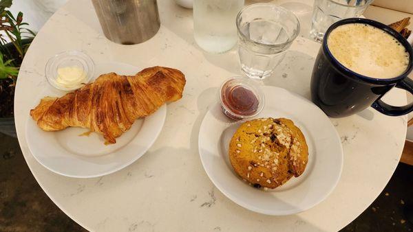 Croissant & Scone with Cafe au Lait