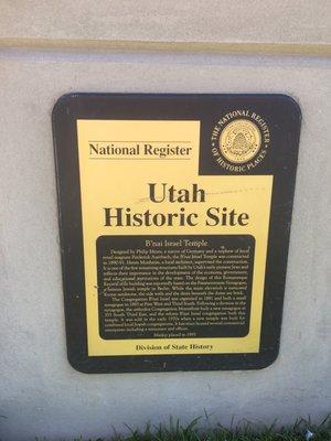 Designated Utah Historic Site - former B'Nai Israel Temple