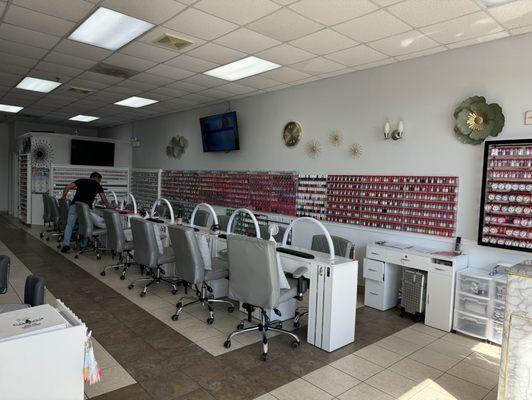 Manicure stations and vast color wall