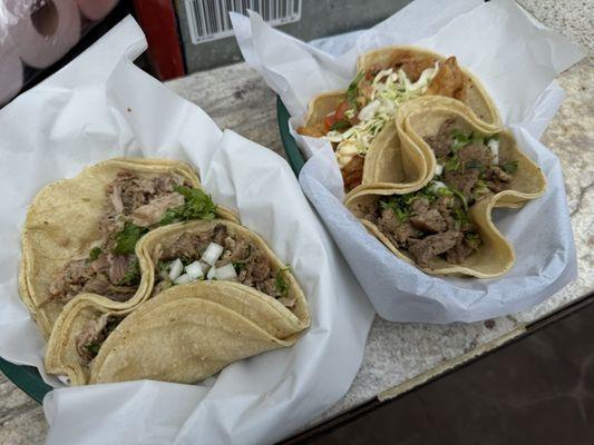 Carnitas, fish and carne asada.