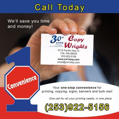 Call Copy Wrights for all your printing needs. They are your 1-stop convenient Tacoma Print Shop