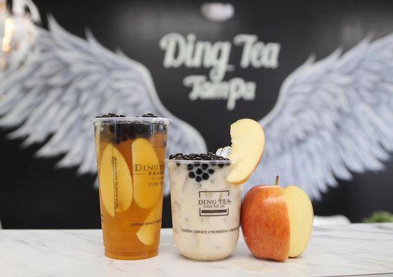 Apple green tea & Apple milk tea with black boba