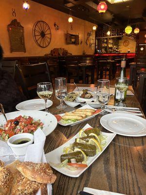 Shepard Shepherd Salad LARGE and Mezze Platter Stuffed Grape Leaves Cigaras borek