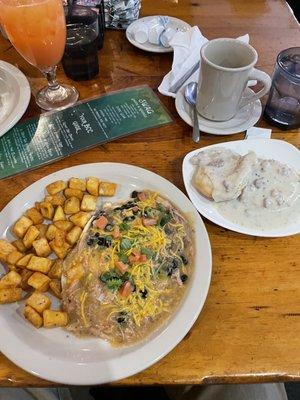 Huevos Rancheros. Biscuits and gravy.